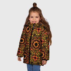 Куртка зимняя для девочки Хохломская роспись круги из цветов и ягод, цвет: 3D-красный — фото 2