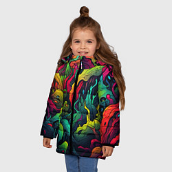 Куртка зимняя для девочки Абстрактный камуфляж в кислотных абстрактных пятна, цвет: 3D-светло-серый — фото 2