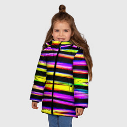 Куртка зимняя для девочки Цветные неоновые полосы, цвет: 3D-светло-серый — фото 2