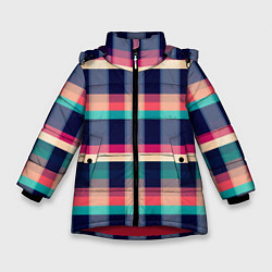Куртка зимняя для девочки Клетка: синий и розовый с бирюзовым, цвет: 3D-красный