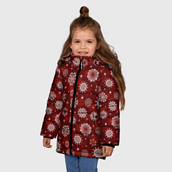 Куртка зимняя для девочки Snowflakes on a red background, цвет: 3D-красный — фото 2