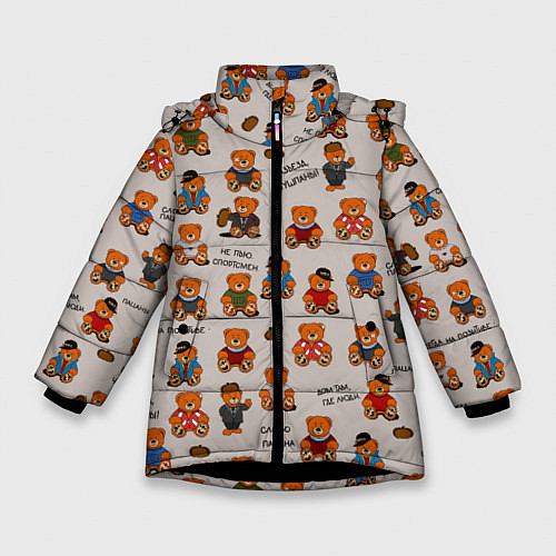 Зимняя куртка для девочки Персонажи слово пацана - мишки / 3D-Черный – фото 1