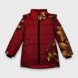 Куртка зимняя для девочки Узоры золотые на красном фоне, цвет: 3D-красный