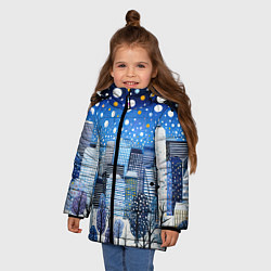 Куртка зимняя для девочки Новогодний синий ночной город, цвет: 3D-красный — фото 2