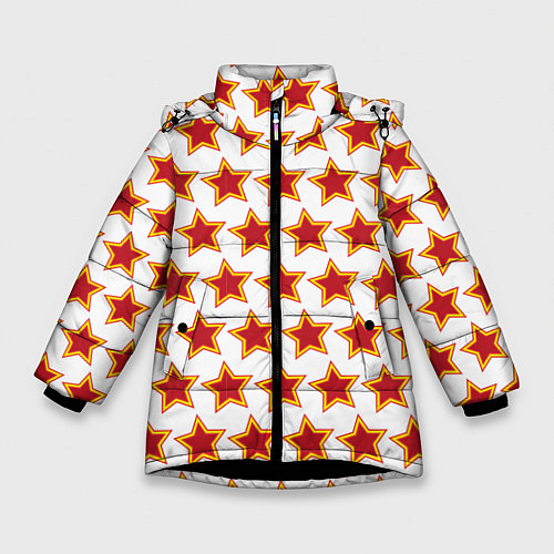 Зимняя куртка для девочки Красные звезды с контуром / 3D-Черный – фото 1