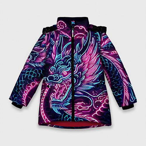 Зимняя куртка для девочки Neon Japanese dragon - irezumi / 3D-Красный – фото 1