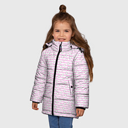 Куртка зимняя для девочки Полосатый розовый паттерн с сердечками, цвет: 3D-черный — фото 2