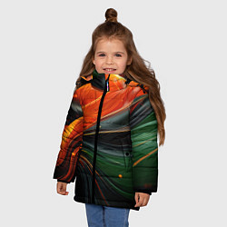 Куртка зимняя для девочки Оранжевая и зеленый абстракция, цвет: 3D-красный — фото 2