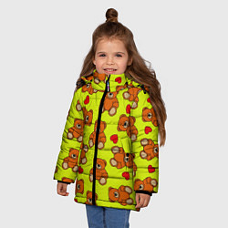 Куртка зимняя для девочки Плюшевые мишки и сердца на желтом фоне, цвет: 3D-красный — фото 2