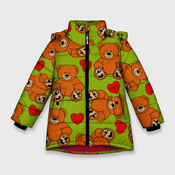 Куртка зимняя для девочки Плюшевые мишки и сердечки, цвет: 3D-красный