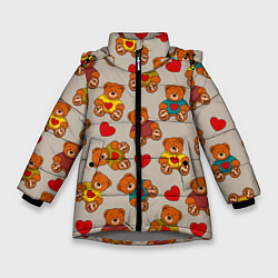 Куртка зимняя для девочки Мишки в свитерах и сердечки, цвет: 3D-светло-серый
