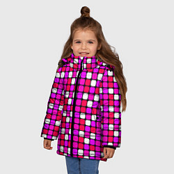 Куртка зимняя для девочки Розовые и белые квадраты, цвет: 3D-красный — фото 2