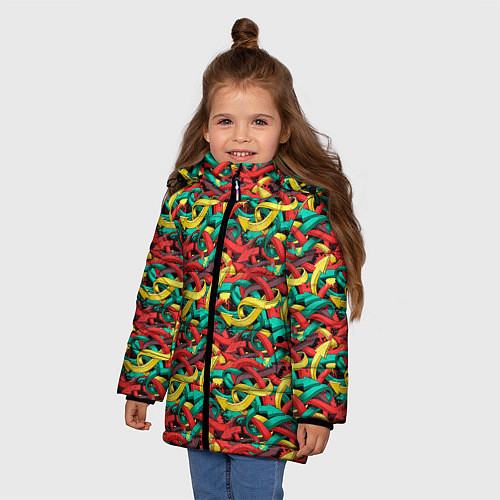 Зимняя куртка для девочки Переплетающиеся стрелки / 3D-Красный – фото 3