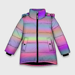 Куртка зимняя для девочки Голографические неоновые полосы, цвет: 3D-черный