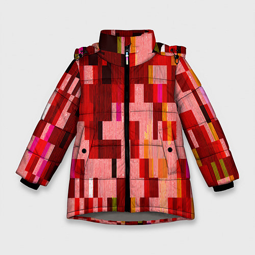 Зимняя куртка для девочки Красный глитч / 3D-Светло-серый – фото 1
