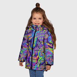 Куртка зимняя для девочки Психоделические цветы, цвет: 3D-черный — фото 2
