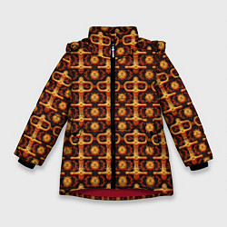 Куртка зимняя для девочки Оранжевый деревянный абстрактный паттерн, цвет: 3D-красный