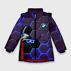 Куртка зимняя для девочки BMW неоновые соты, цвет: 3D-красный