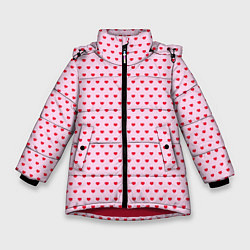 Куртка зимняя для девочки Мелкие сердечки паттерн, цвет: 3D-красный