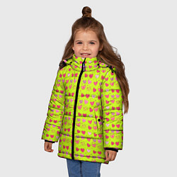 Куртка зимняя для девочки Сердечки на салатовом фоне, цвет: 3D-светло-серый — фото 2