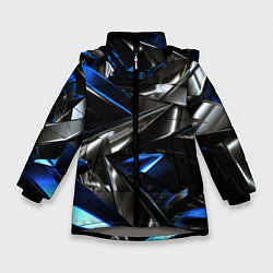 Зимняя куртка для девочки Синие и серебряные вставки абстракции