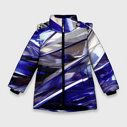 Куртка зимняя для девочки Синие и белые полосы абстракции, цвет: 3D-черный