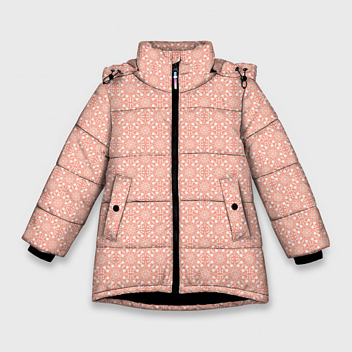 Зимняя куртка для девочки Персиковый узоры / 3D-Черный – фото 1