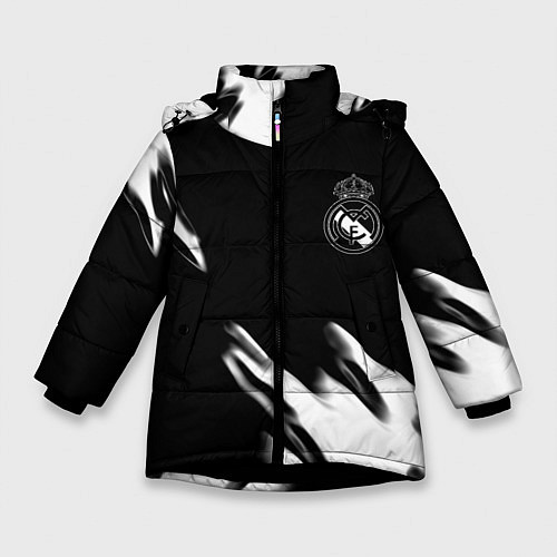 Зимняя куртка для девочки Real madrid белые краски текстура / 3D-Черный – фото 1