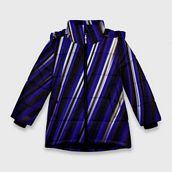 Куртка зимняя для девочки Синие белые черные объемные полосы, цвет: 3D-черный