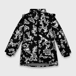 Куртка зимняя для девочки Капли жидкого металла - камуфляж на чёрном, цвет: 3D-светло-серый