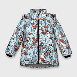 Зимняя куртка для девочки Стадо гусей серо-голубых