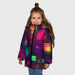 Куртка зимняя для девочки Разноцветные квадраты и точки, цвет: 3D-красный — фото 2