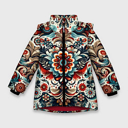 Куртка зимняя для девочки Словенский паттерн, цвет: 3D-красный