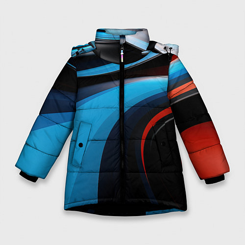 Зимняя куртка для девочки Черные и синии волны спортивный стиль / 3D-Черный – фото 1