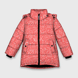 Куртка зимняя для девочки Школьный розовый паттерн, цвет: 3D-черный