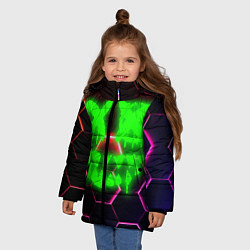 Куртка зимняя для девочки Монстр из неона, цвет: 3D-красный — фото 2