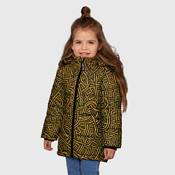 Куртка зимняя для девочки Золотые узоры на черном фоне, цвет: 3D-светло-серый — фото 2