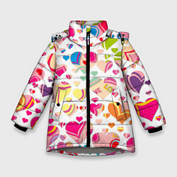 Куртка зимняя для девочки Любовь паттерны, цвет: 3D-светло-серый