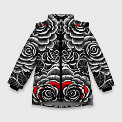 Куртка зимняя для девочки Серые паттерны цветы, цвет: 3D-светло-серый