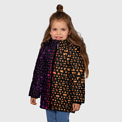Куртка зимняя для девочки Геометрические фигуры жёлтые и фиолетовые, цвет: 3D-светло-серый — фото 2