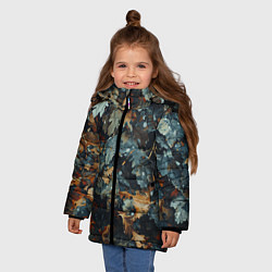 Куртка зимняя для девочки Реалистичный камуфляж из сухих листьев, цвет: 3D-черный — фото 2