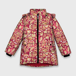 Зимняя куртка для девочки Русский сад с птицами и плодами: паттерн