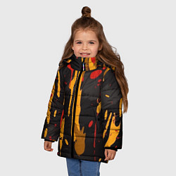 Куртка зимняя для девочки Красные желтые оранжевые пятна краски абстракция, цвет: 3D-черный — фото 2