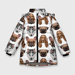 Куртка зимняя для девочки Текстура собак, цвет: 3D-светло-серый
