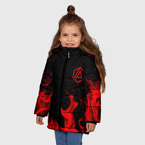 Зимняя куртка для девочки Linkin Park красный огонь лого / 3D-Красный – фото 3