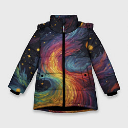 Куртка зимняя для девочки Звездный вихрь абстрактная живопись, цвет: 3D-черный