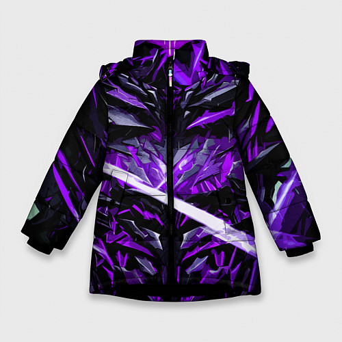 Зимняя куртка для девочки Фиолетовый камень на чёрном фоне / 3D-Черный – фото 1