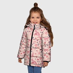 Куртка зимняя для девочки Розовый паттерн с цветами и котиками, цвет: 3D-красный — фото 2
