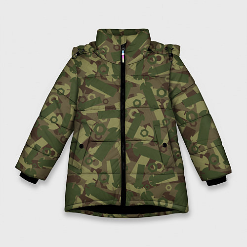 Зимняя куртка для девочки Камуфляж - болты и гайки / 3D-Черный – фото 1