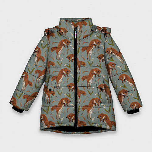 Зимняя куртка для девочки Лисы и подснежники / 3D-Черный – фото 1